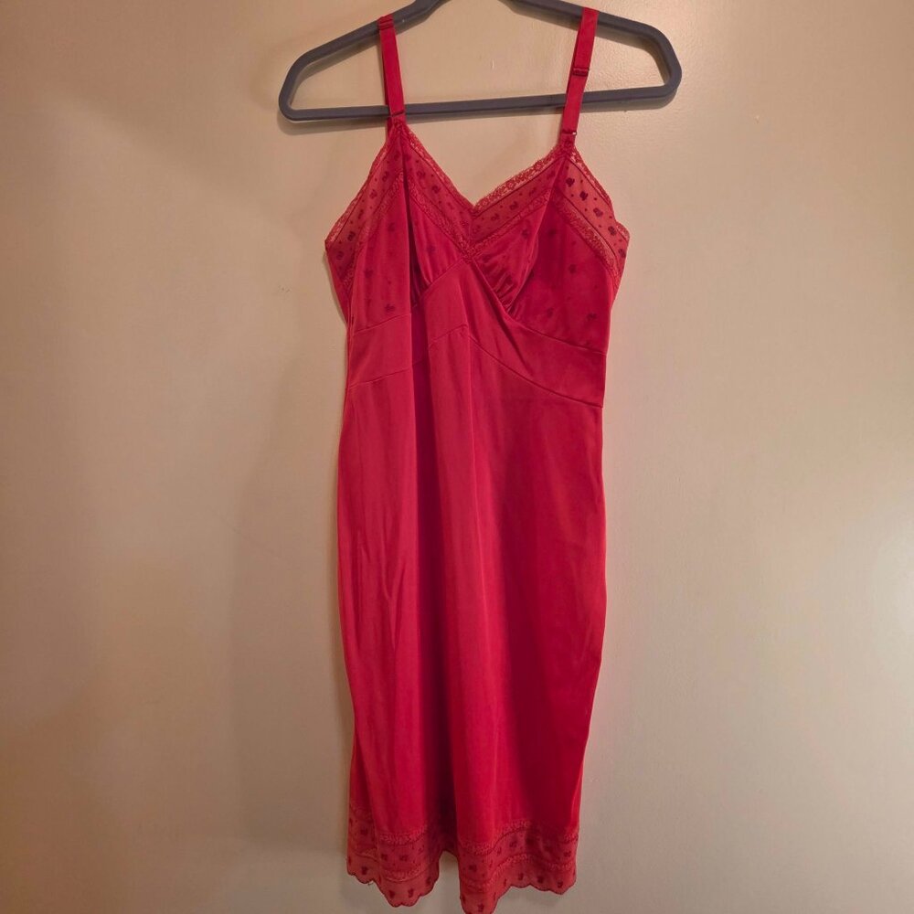 Sears charmode Red Nylon & Lace Slip 34